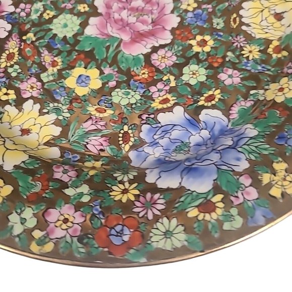 Hui Yuan Decorative Chinese Plate Floral Hand Painted Colorful Green Blue Yellow - Picture 9 of 16